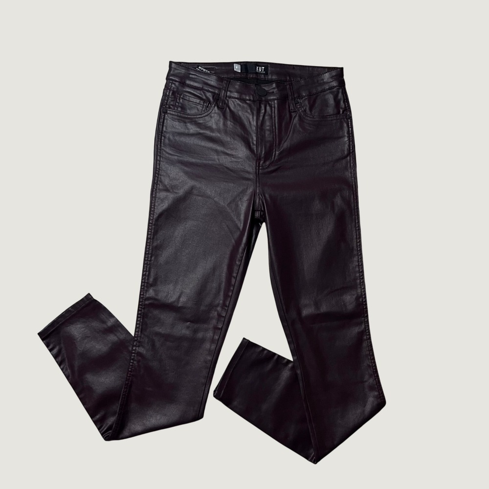 KUT from the Kloth Mia Fab Ab Toothpick Skinny Coated Jeans Burgundy 8 KP0890MC3